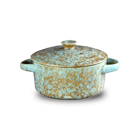 Ceramic Soup Bowl w-Lid/2Hdls Grey Speckles